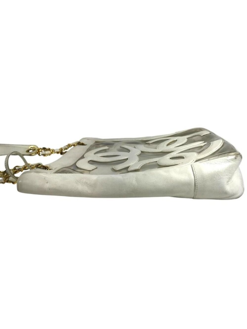 Chanel Shoulder Bag CC Logo Triple Coco Chain Vinyl Leather White - Picture 4 of 9